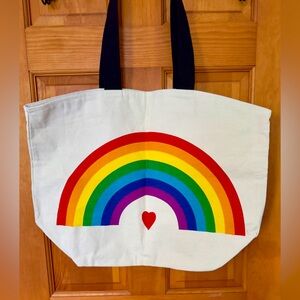 NWOT, large Canvas Tote Bag with Rainbow and ❤️